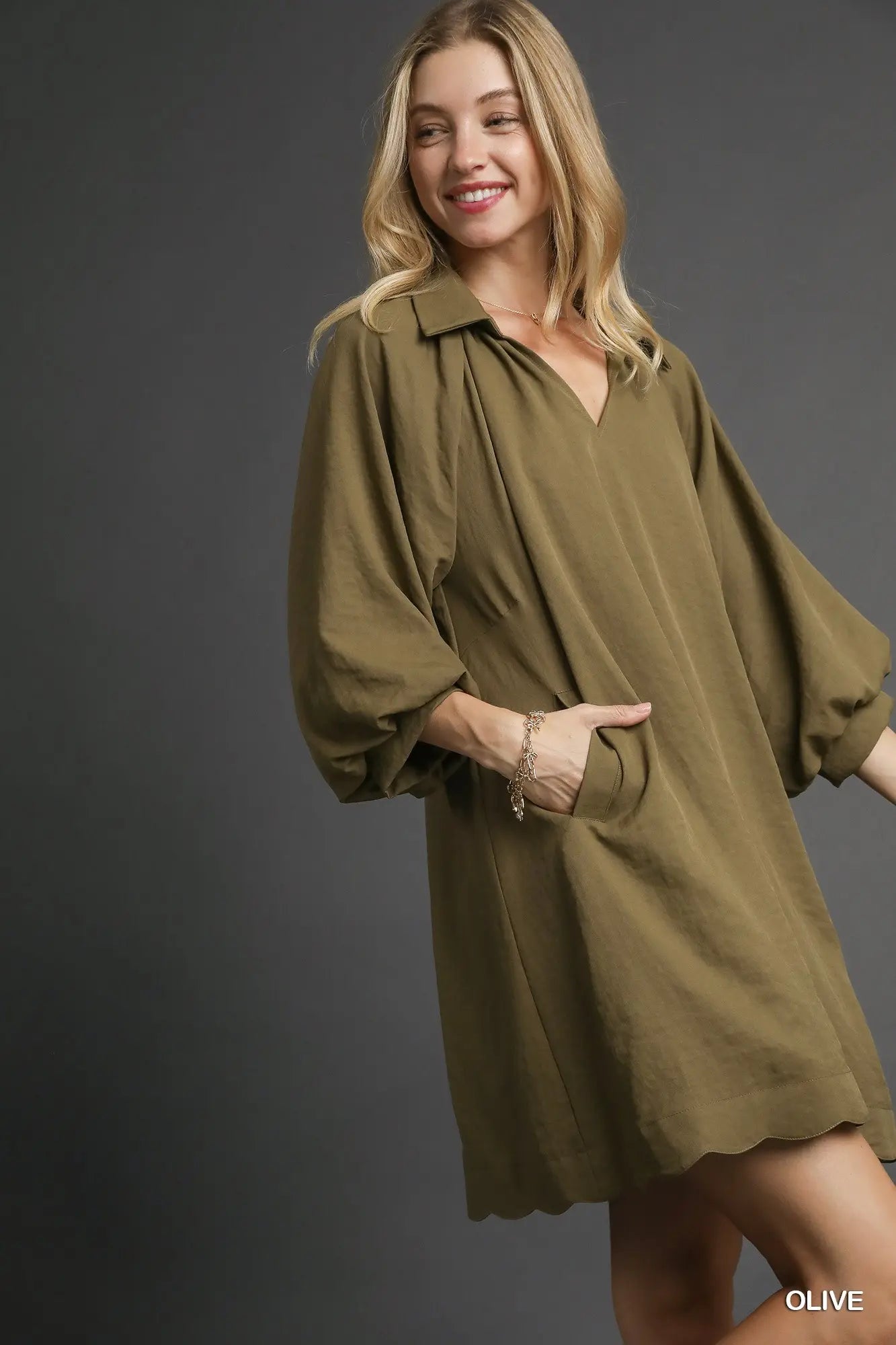 Olive Tunic Dress with Pockets