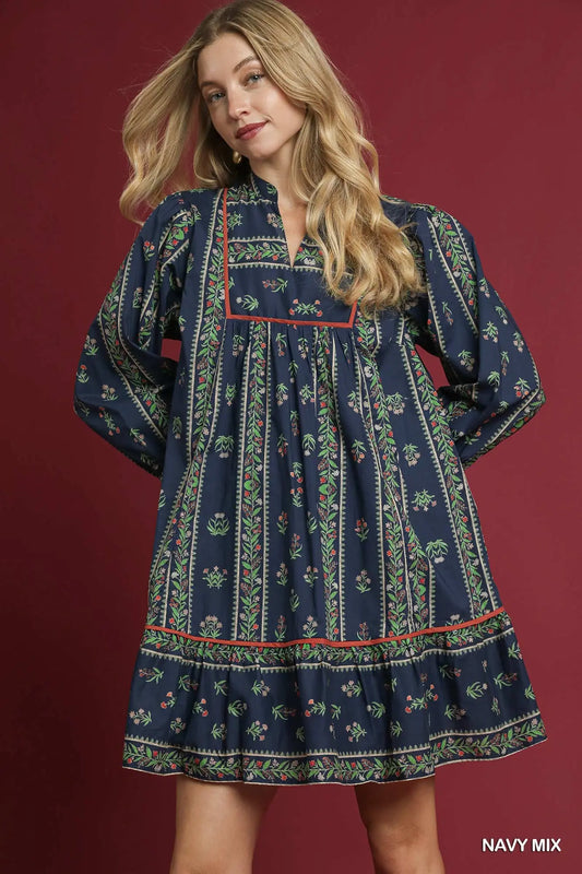 Navy Boho Baby Doll Dress