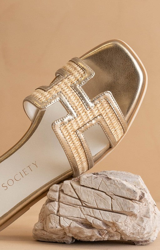 Gold Ena Cutout Raffia Sandal