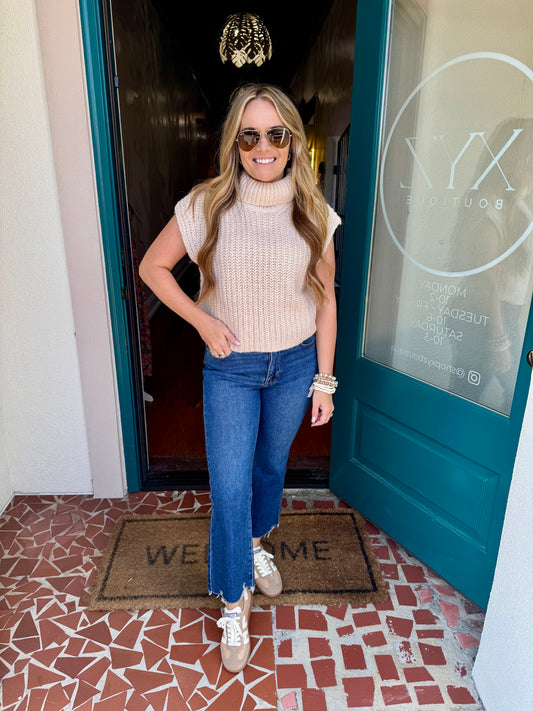 Oatmeal Monica Sleeveless Cropped Turtleneck Sweater