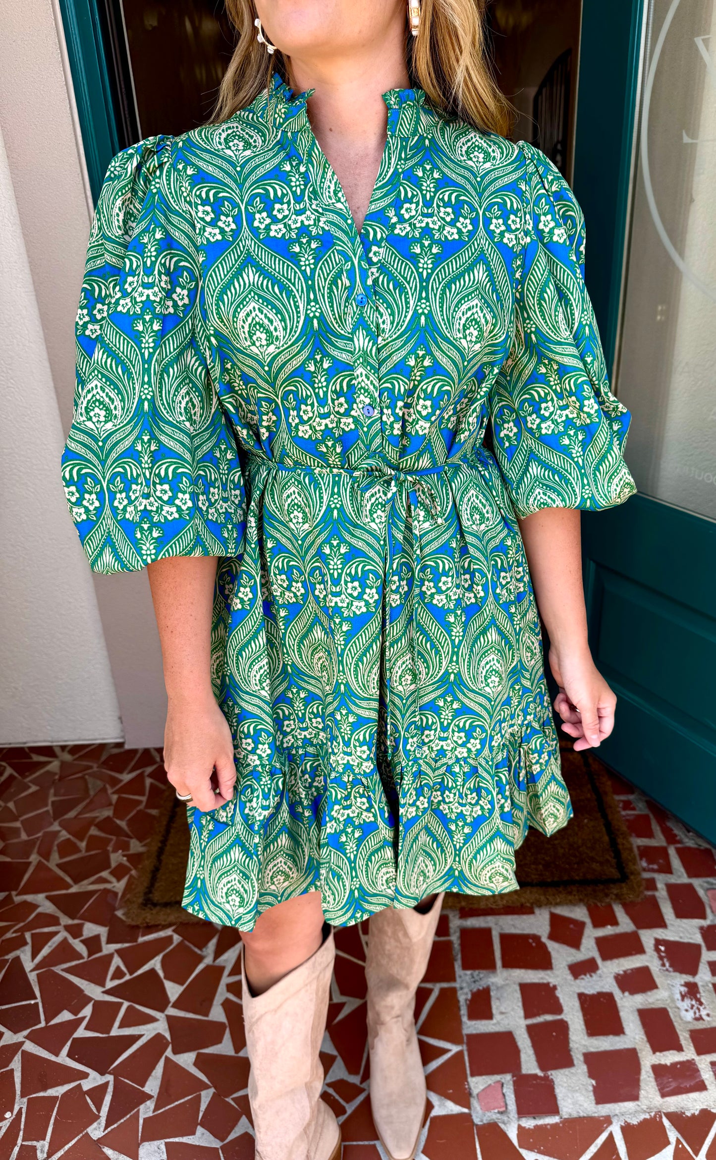 Nyra Paisley Jazlyn Split Neck Dress