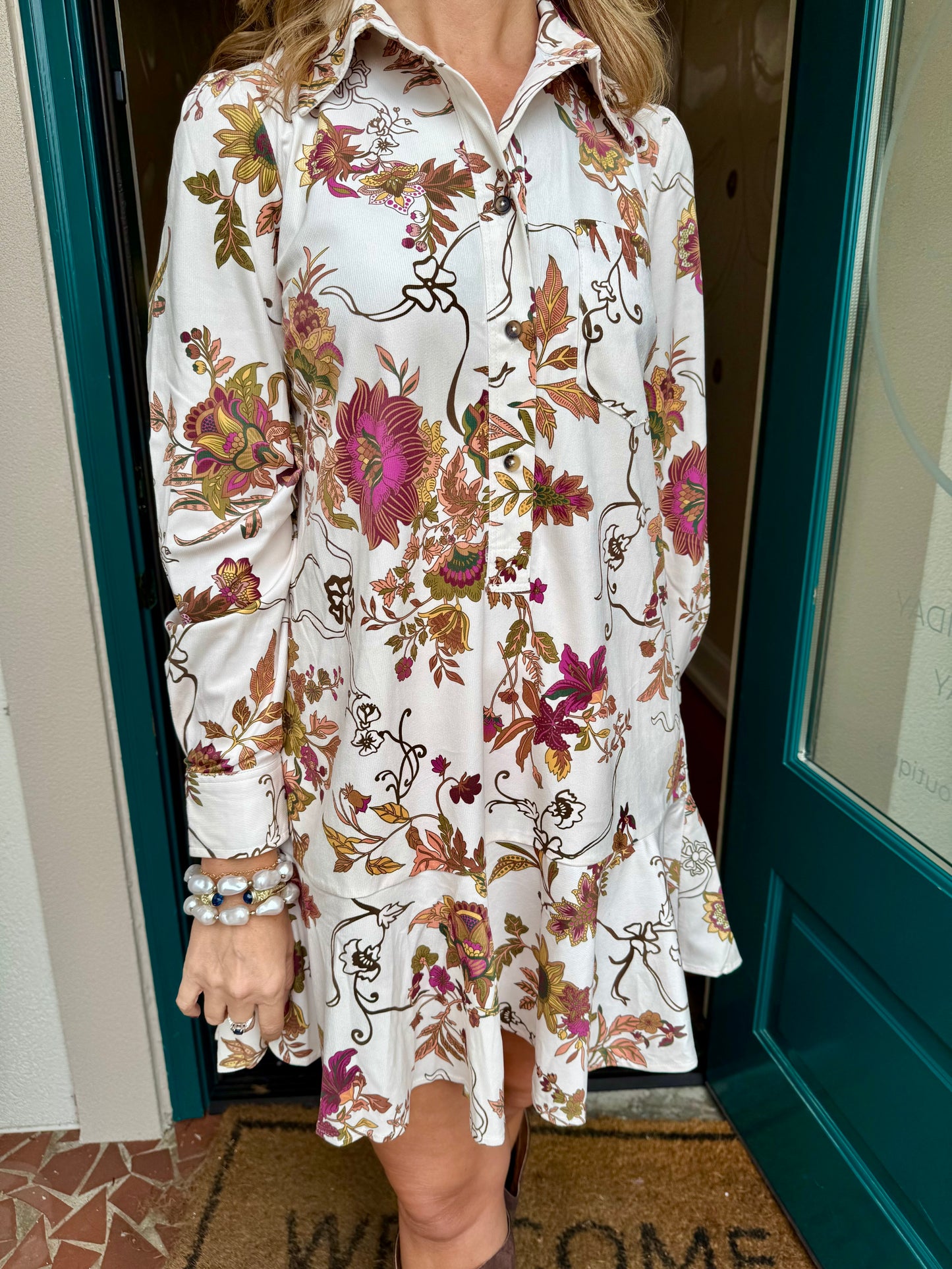Cream Paisley Drop Waist Dress