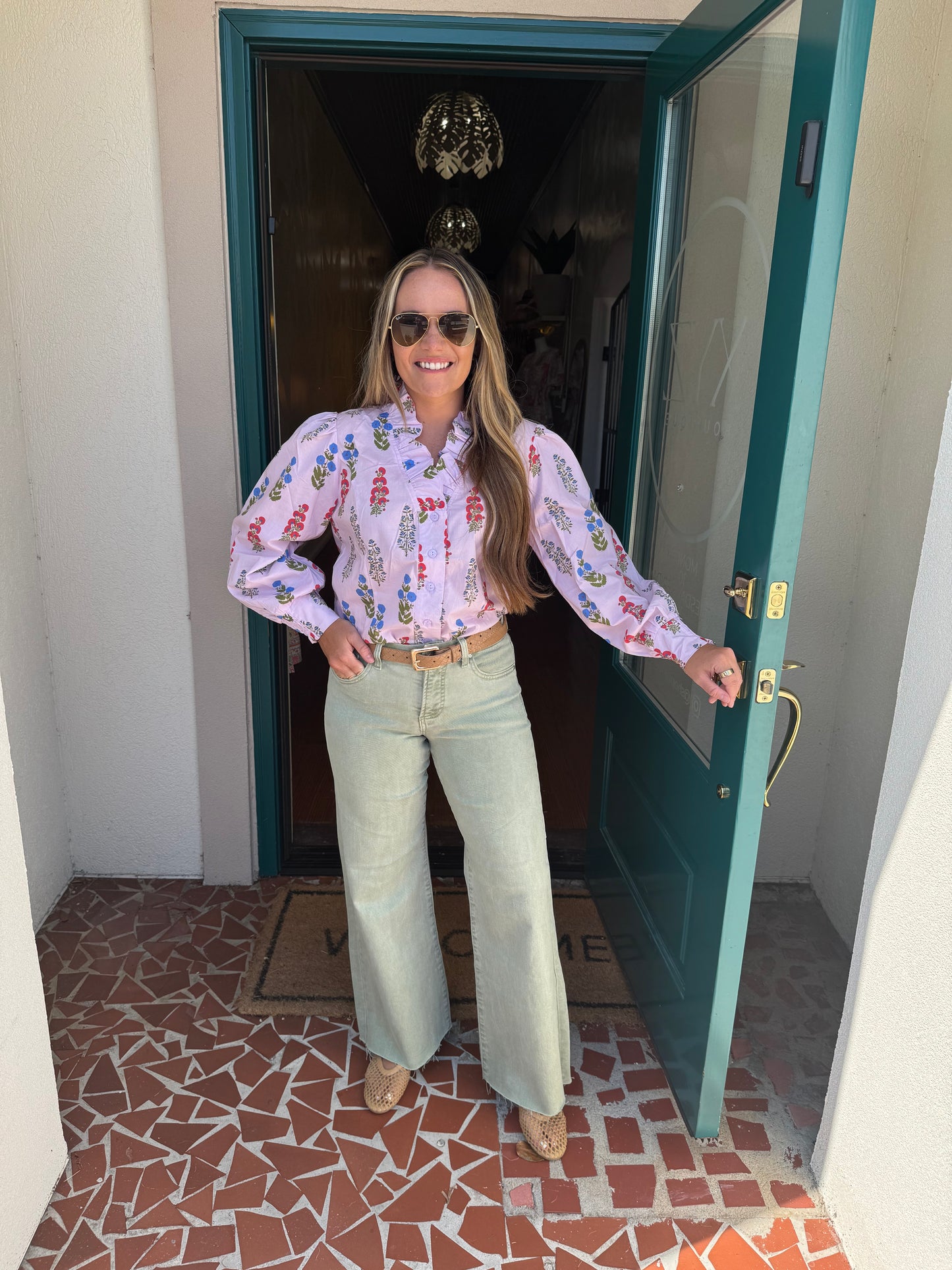 Lavender Ruffle Collar Button-Up Blouse