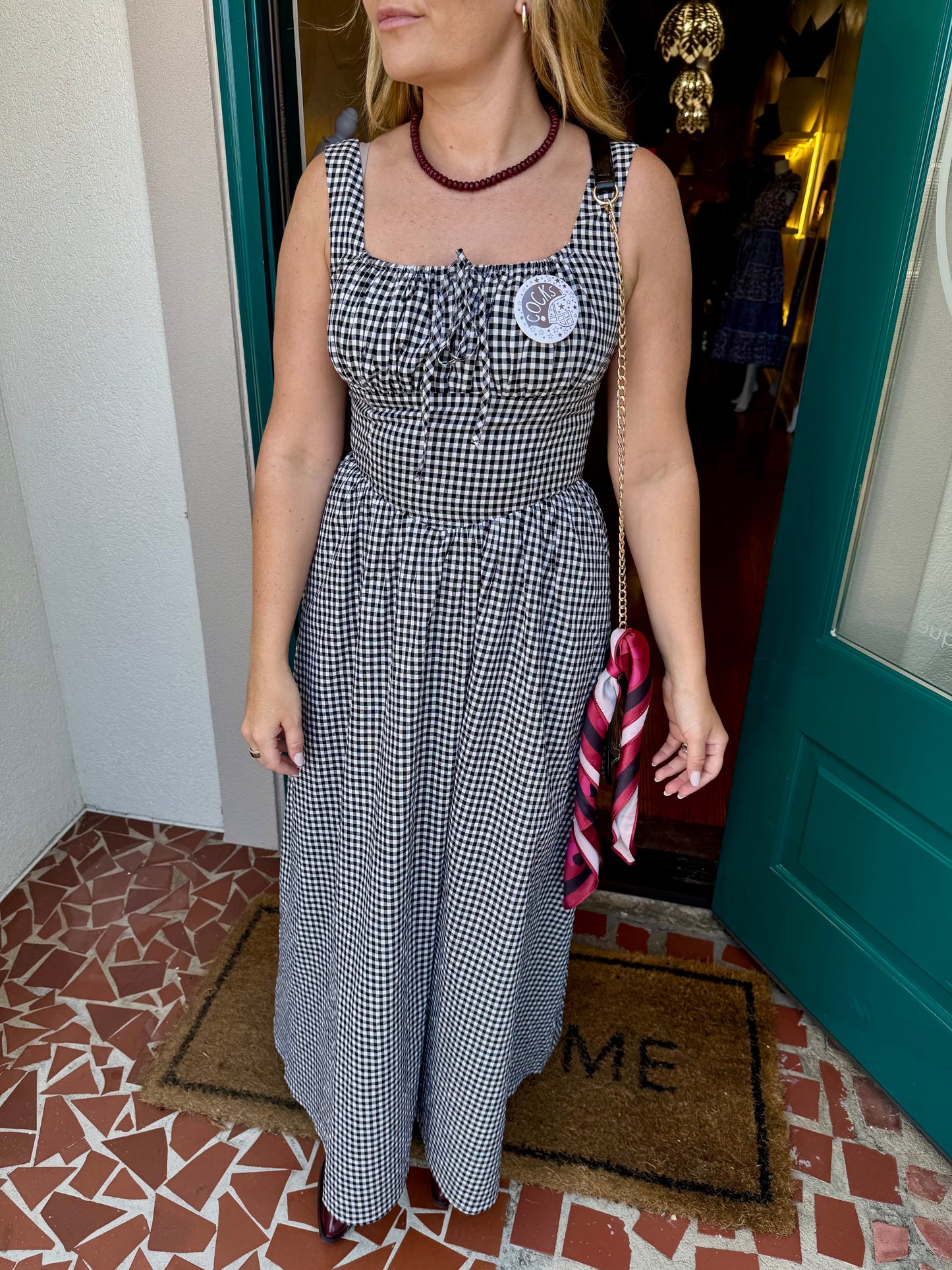 Gingham Corset Bodice Maxi Dress