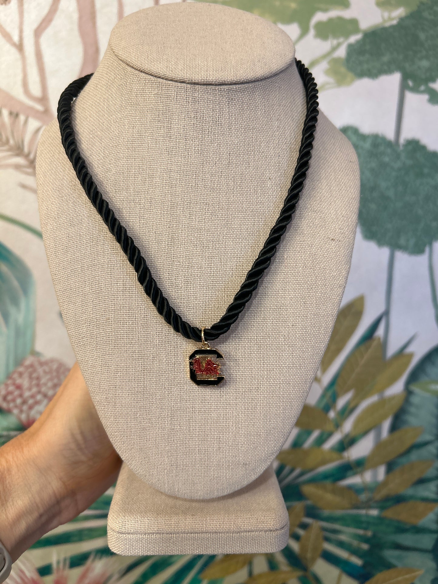 Black Cord Gamecock Pendant Necklace