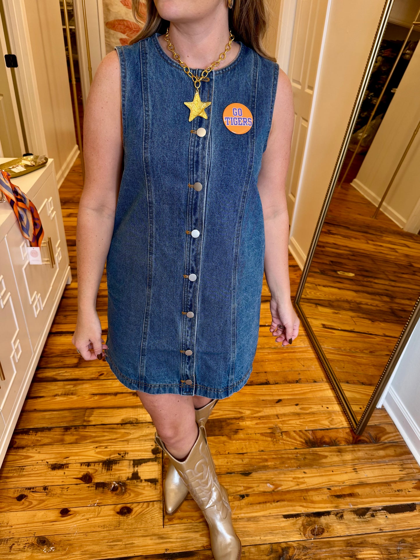 Button Front Denim Dress