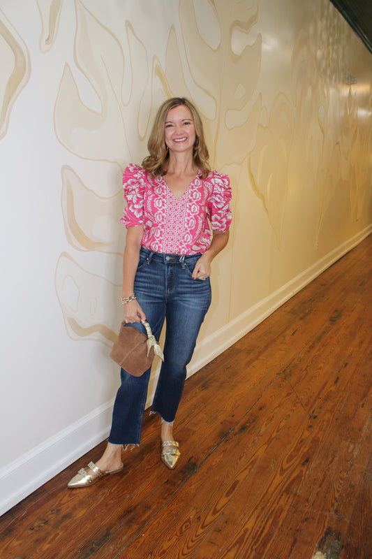 Valen Floral Chancellor Ruched Sleeve Blouse