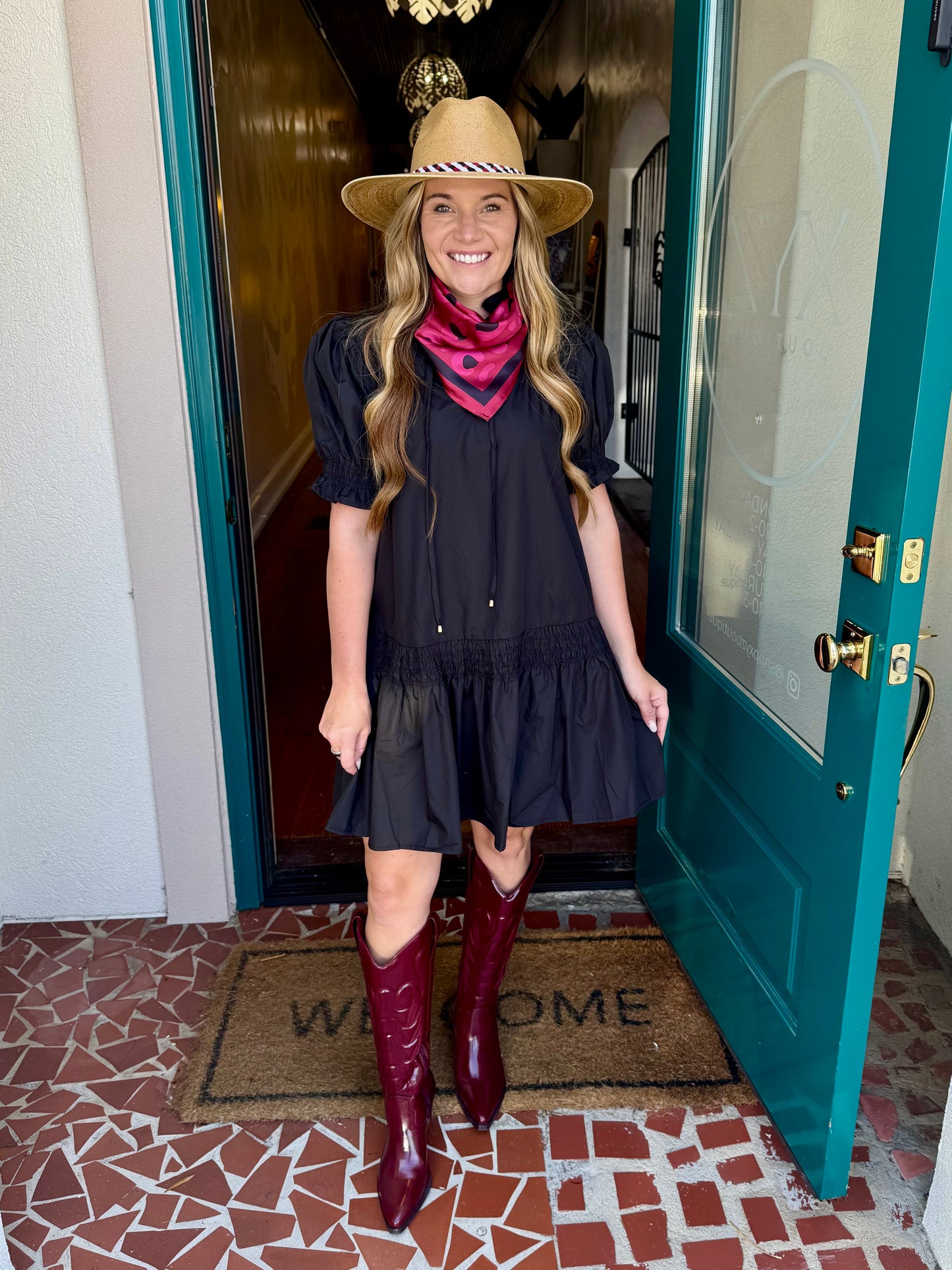 Black Solid Dress With Self-tie Detail