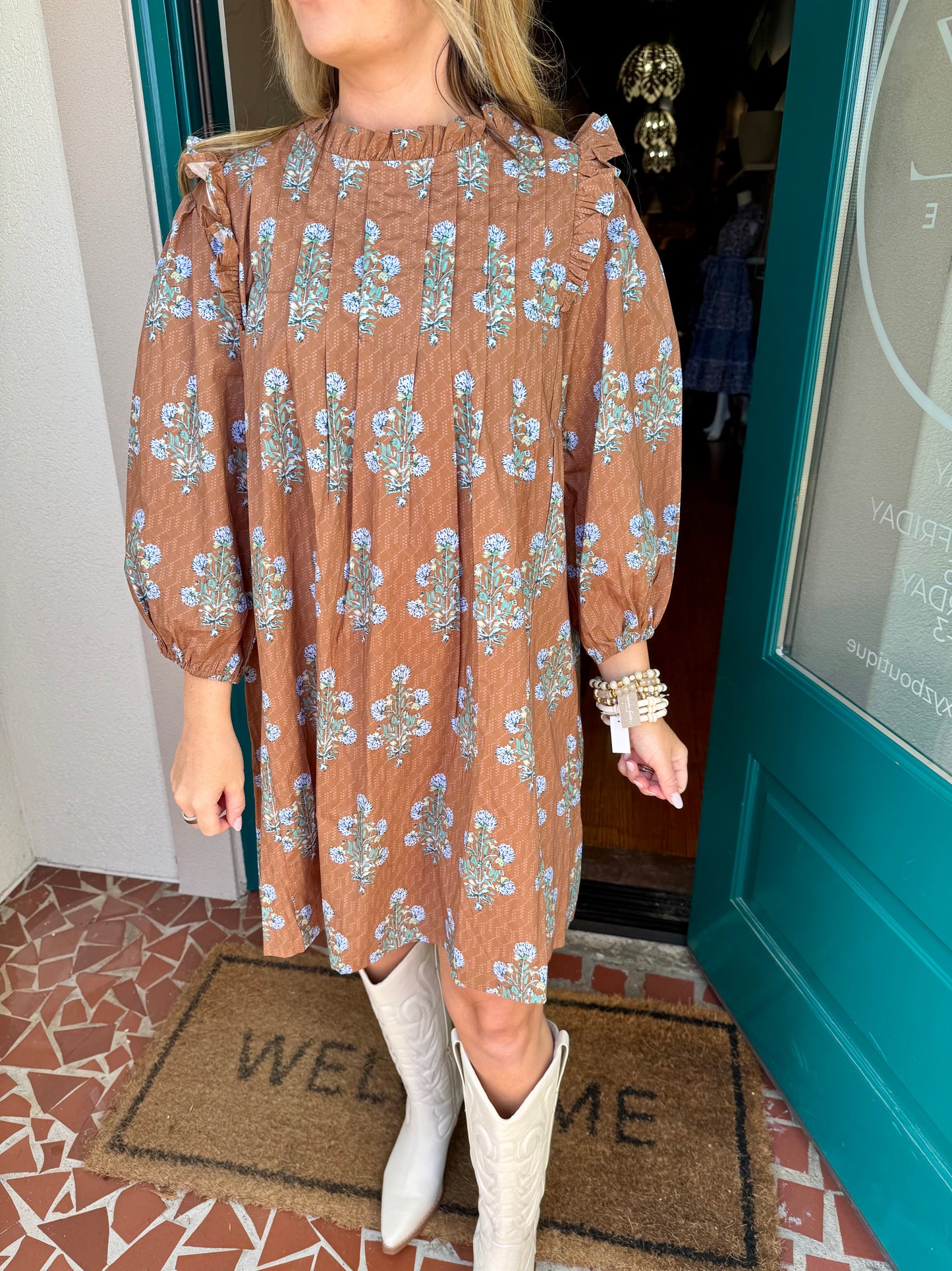 Brown Floral Ruffle Babydoll Dress