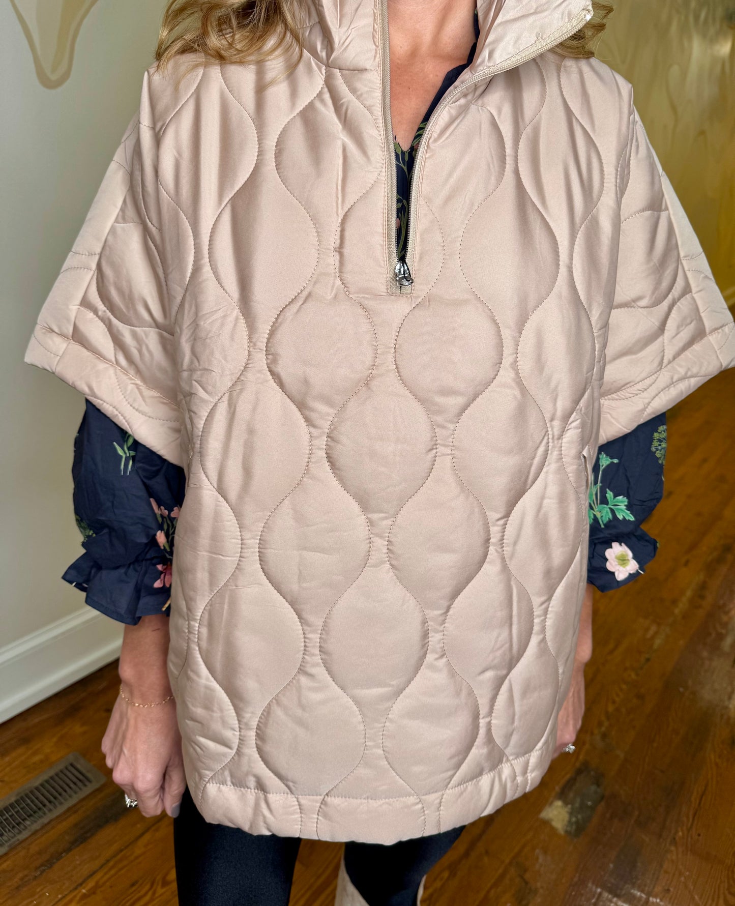 Quilted Short Sleeve Pullover Poncho