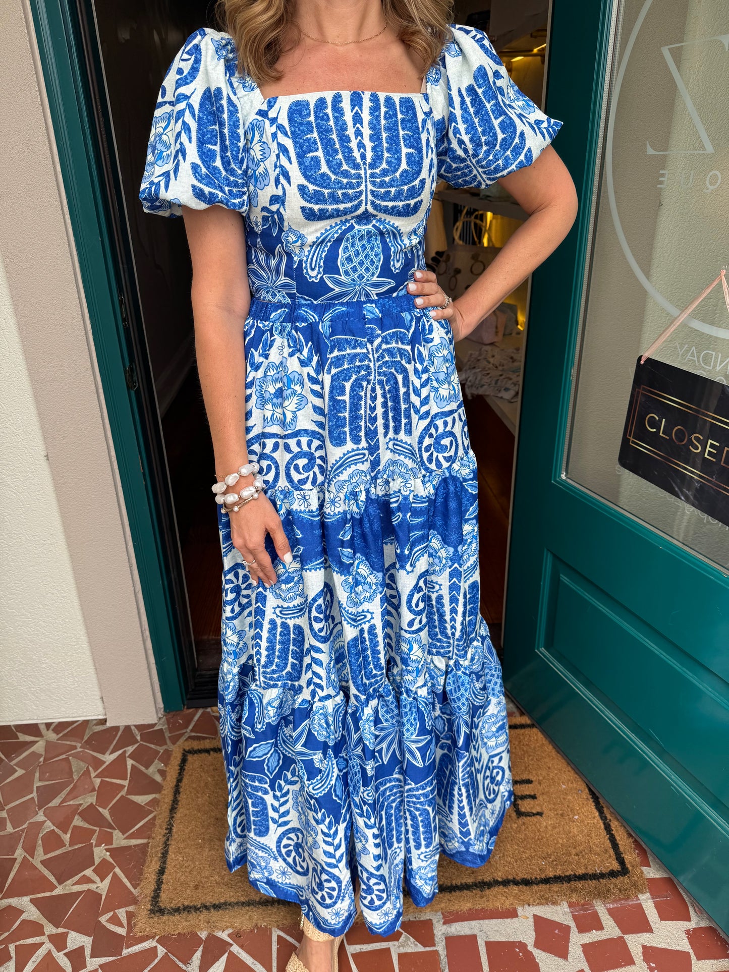Blue Printed Woven Skirt Set