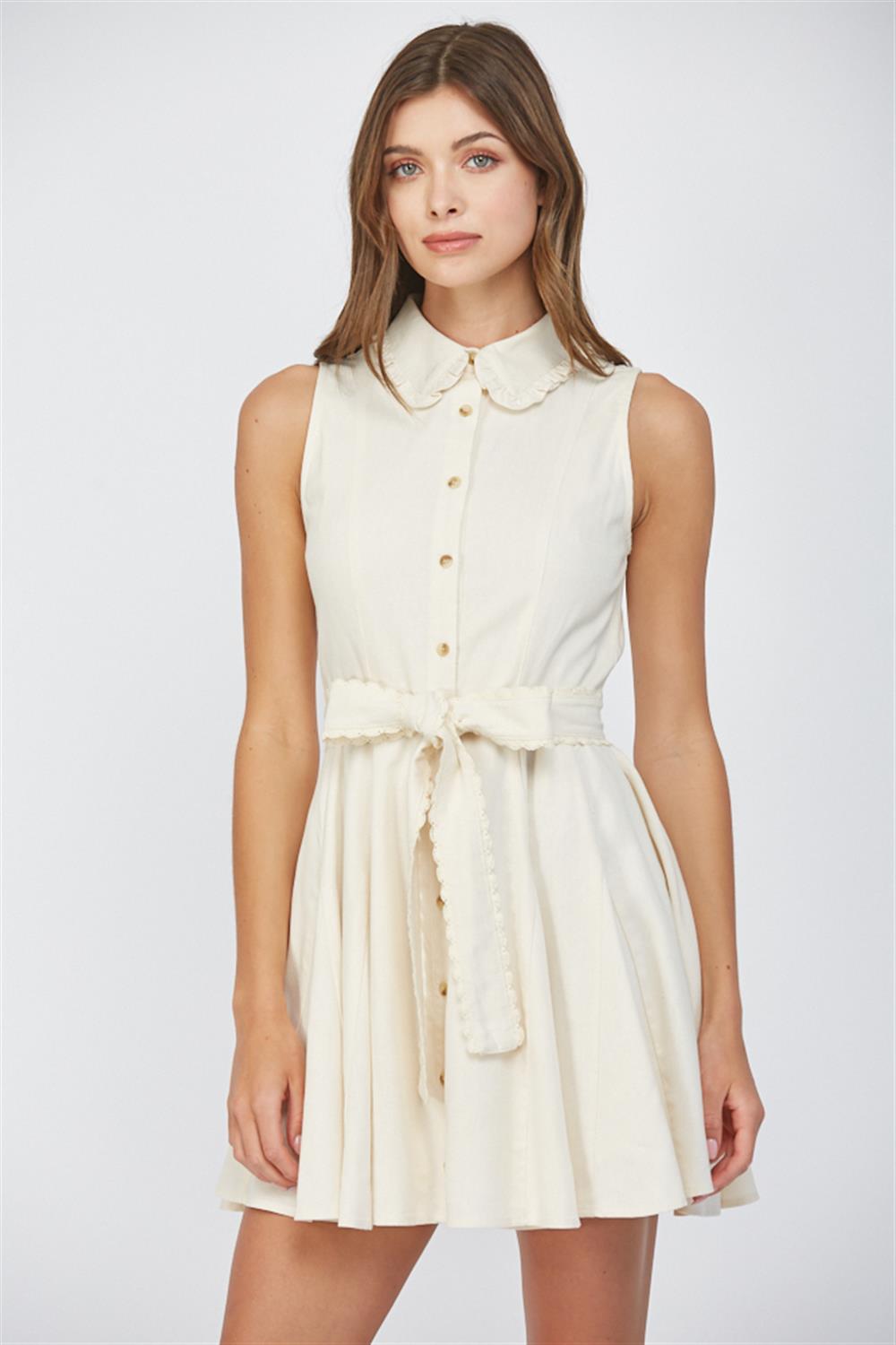Linen Ruffle Collar Dress