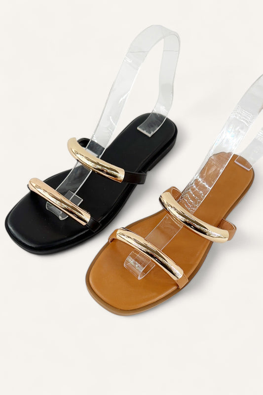 Amount Gold Detail Two Strap Sandal