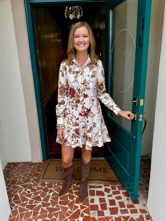 Cream Paisley Drop Waist Dress