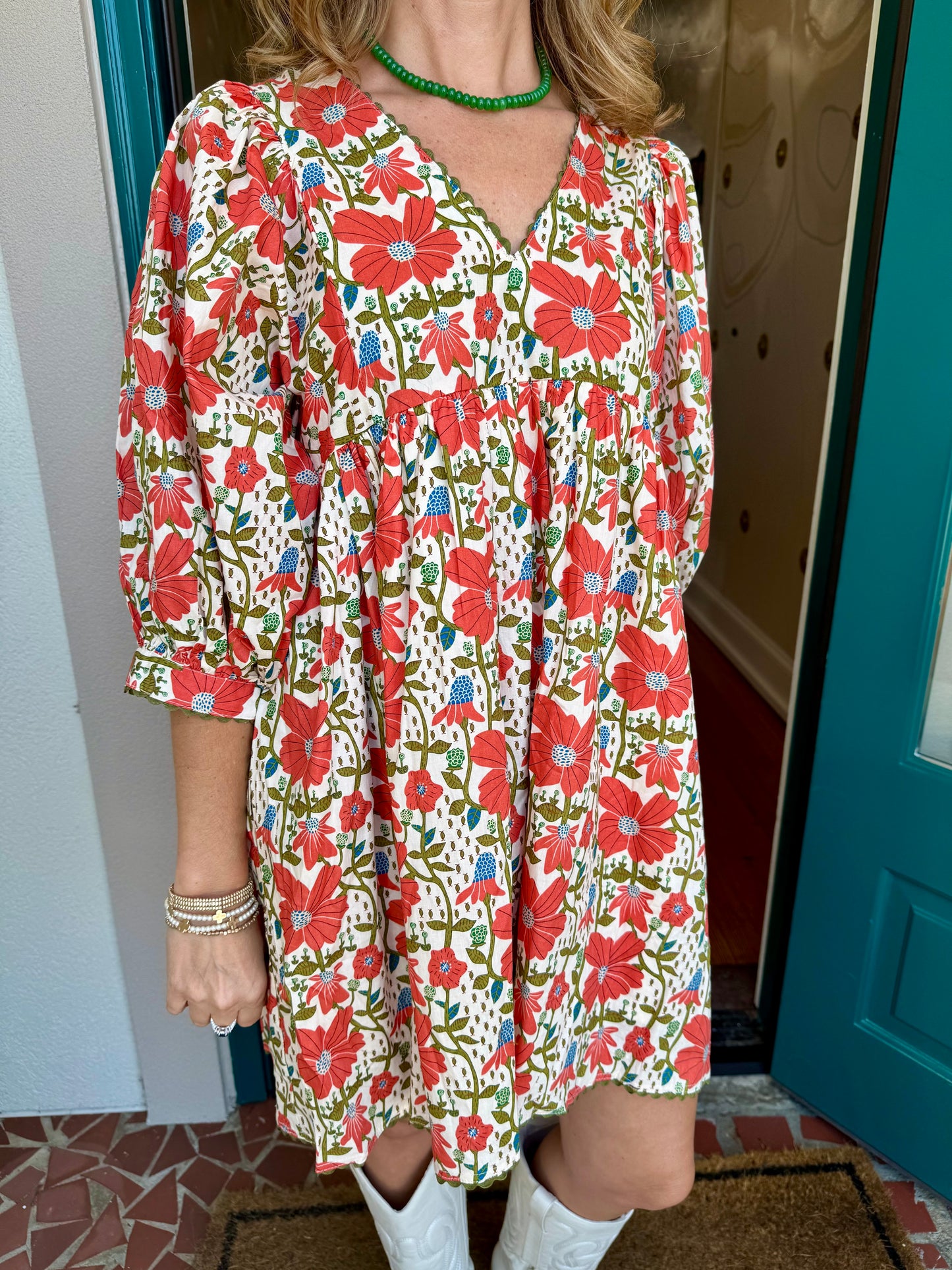 Orange Floral Print Dress with Ric Rac Trim