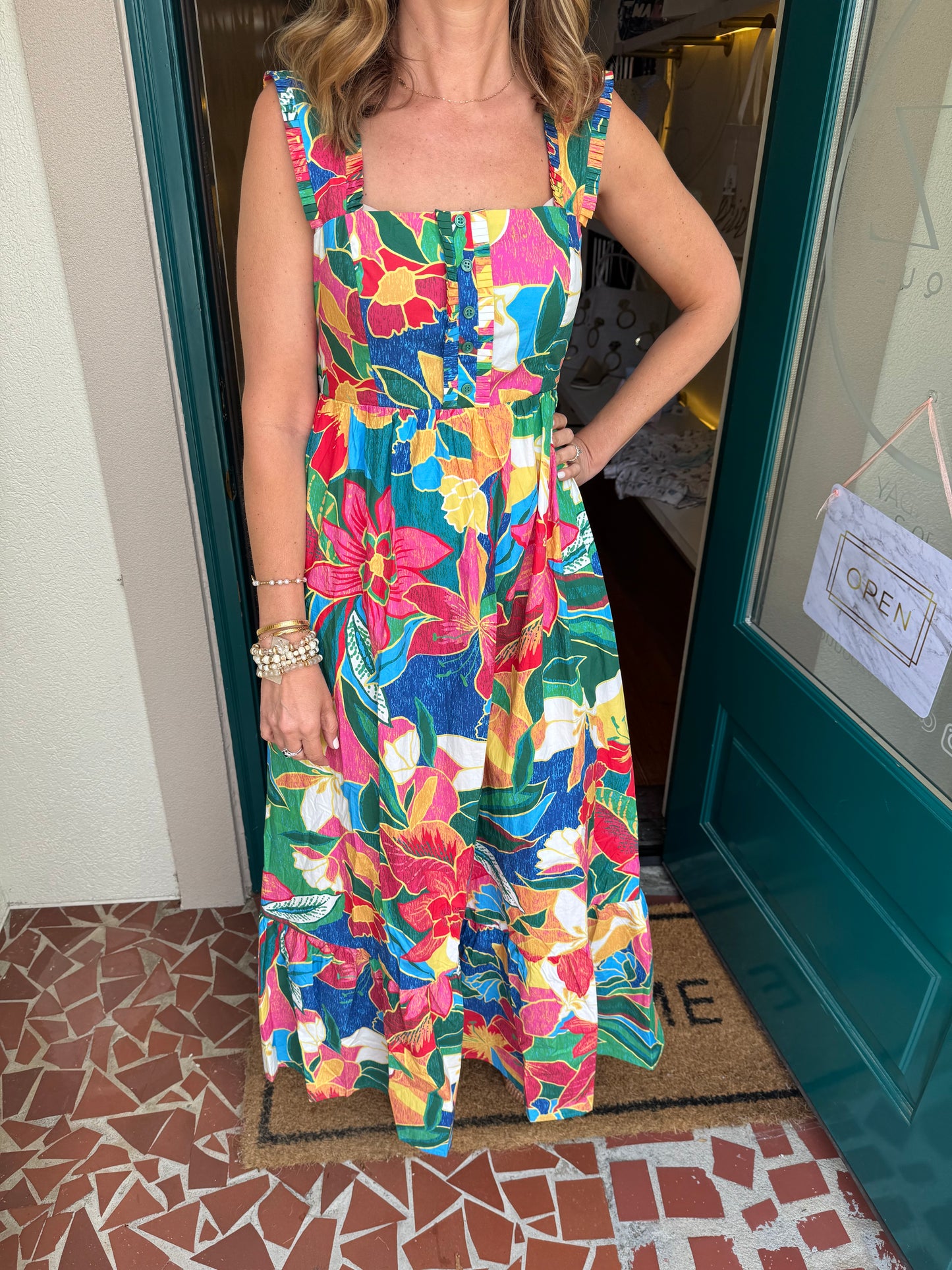 Colorful Printed Ruffle Tiered Maxi Dress