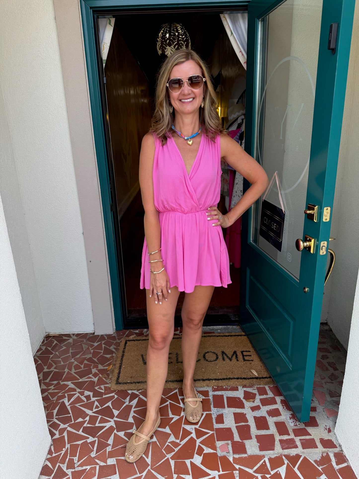 Woven Crinkle Waist Draped Romper - Saturday Steal