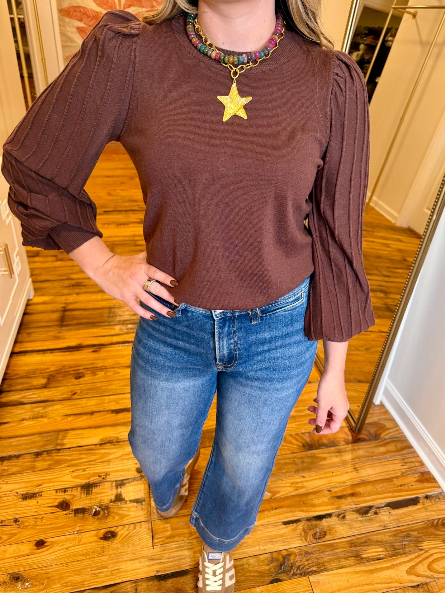 Stripe Texture Sleeve Sweater