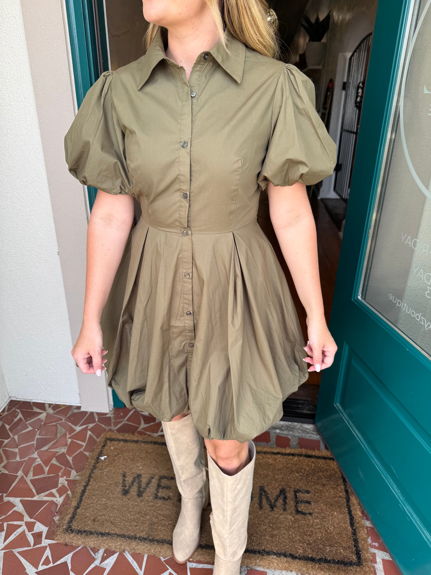 Olive Green Bubble Hem Dress