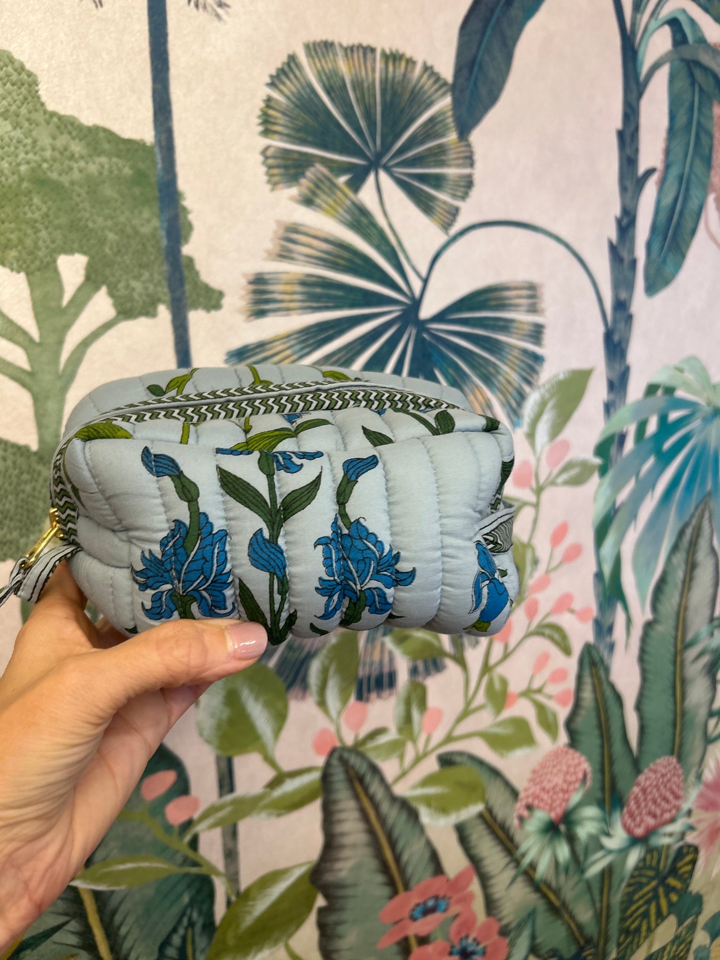 Small Blue Floral Quilted Cosmetic Bag