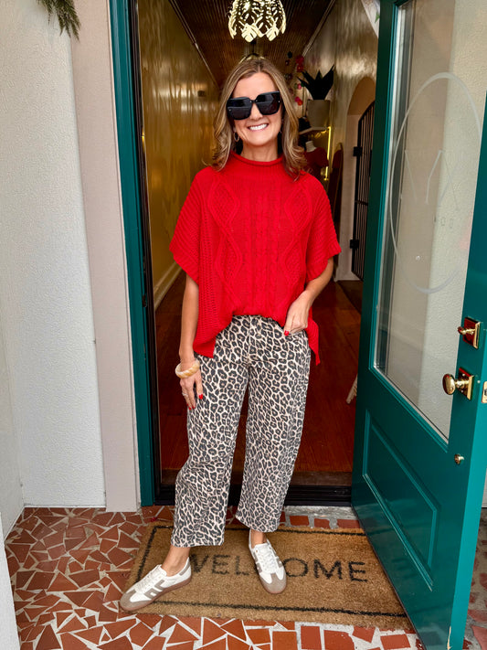 High Rise Leopard Barrell Jeans