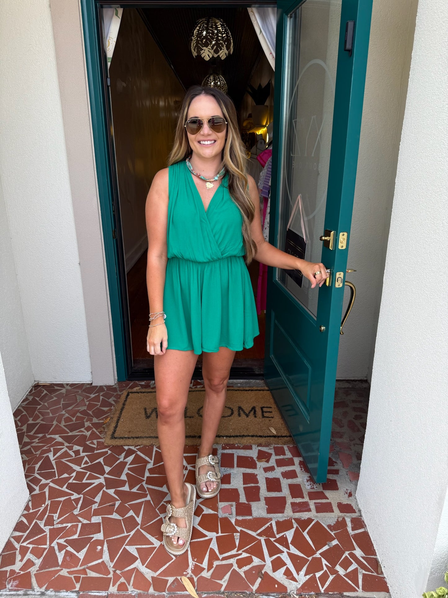Woven Crinkle Waist Draped Romper - Saturday Steal