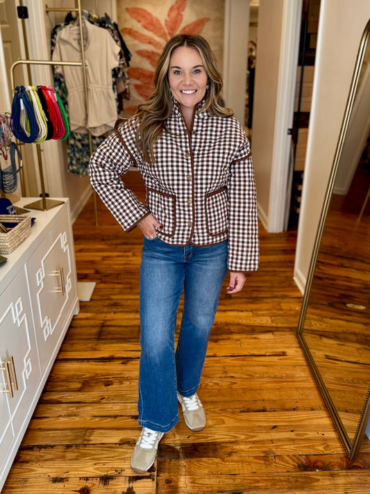 Brown Gingham Quilted Jacket