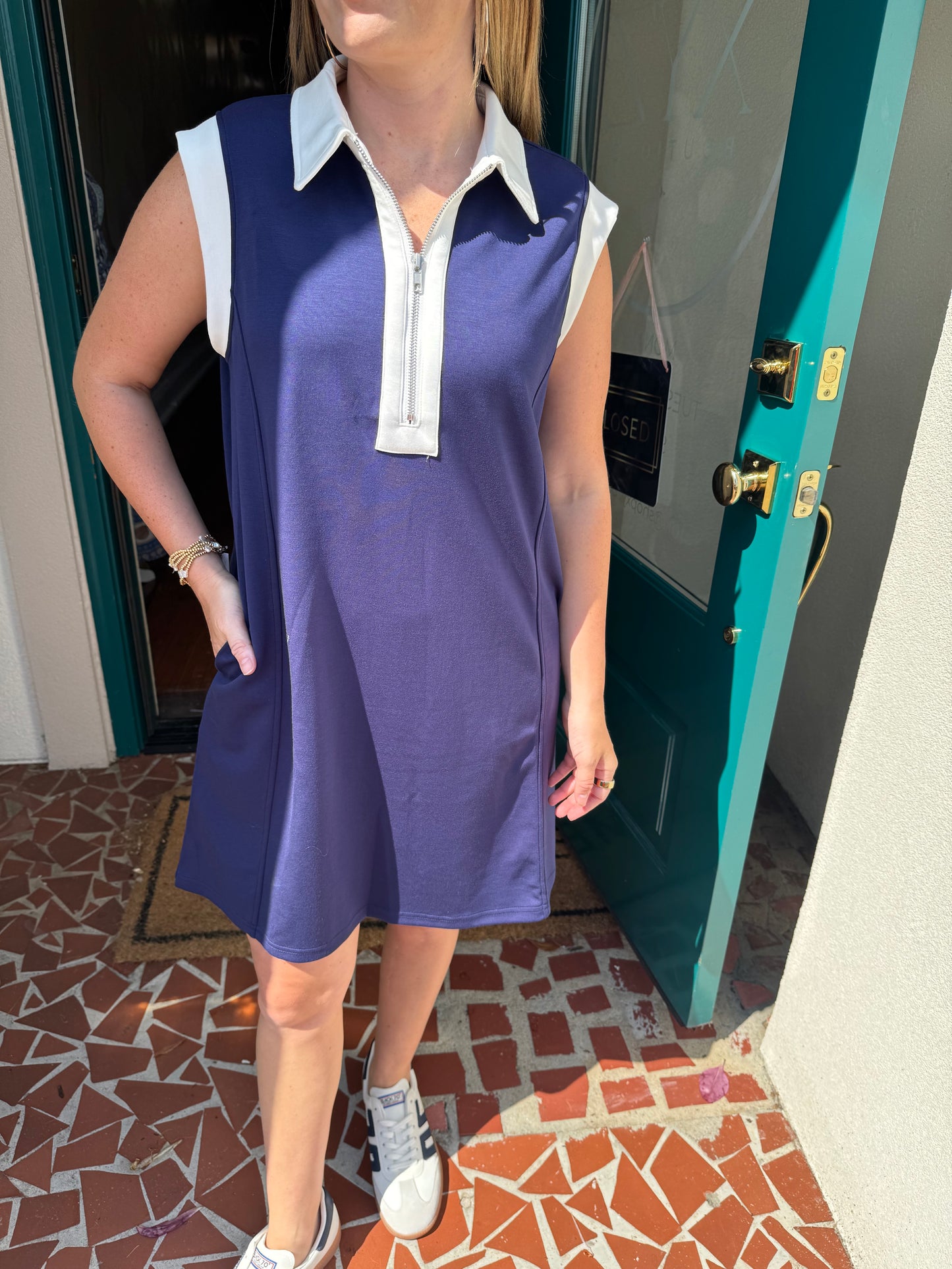 Jersey Zipper Collar Neck Dress