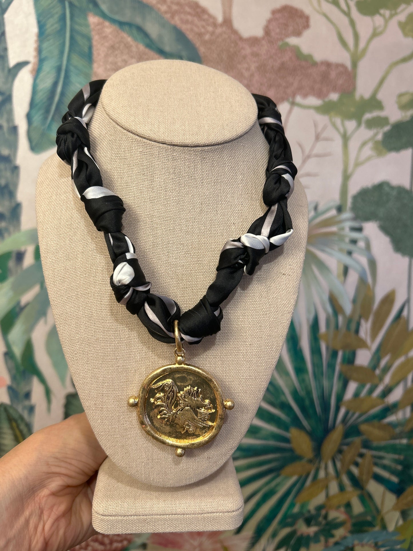 Black Polka Dot Gamecock Scarf Necklace
