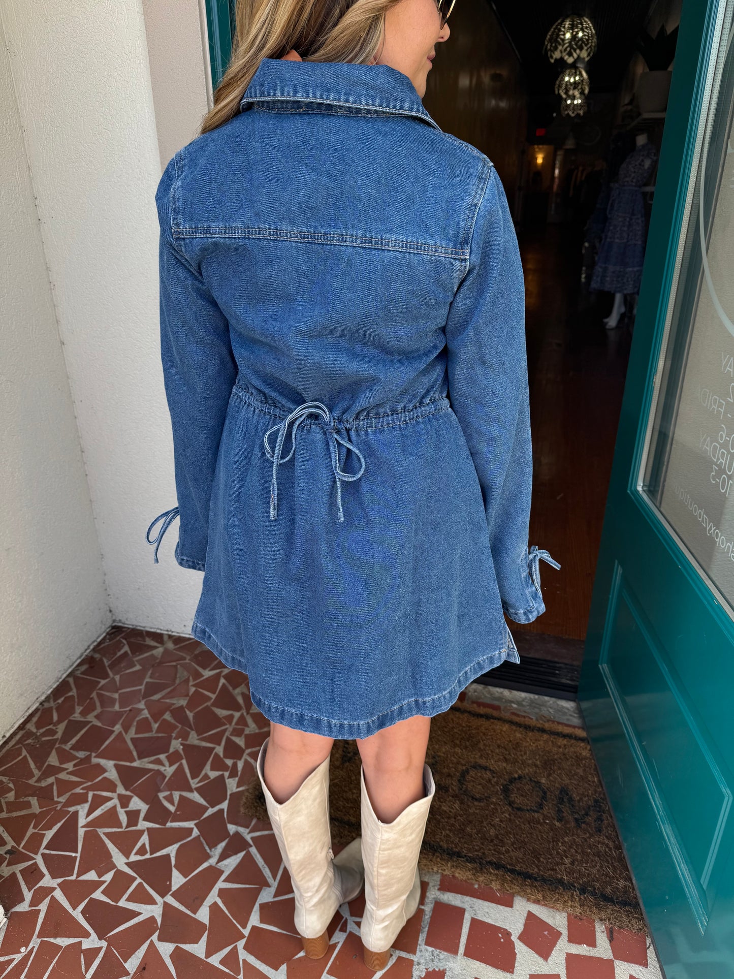 Denim Collared V Neck Dress