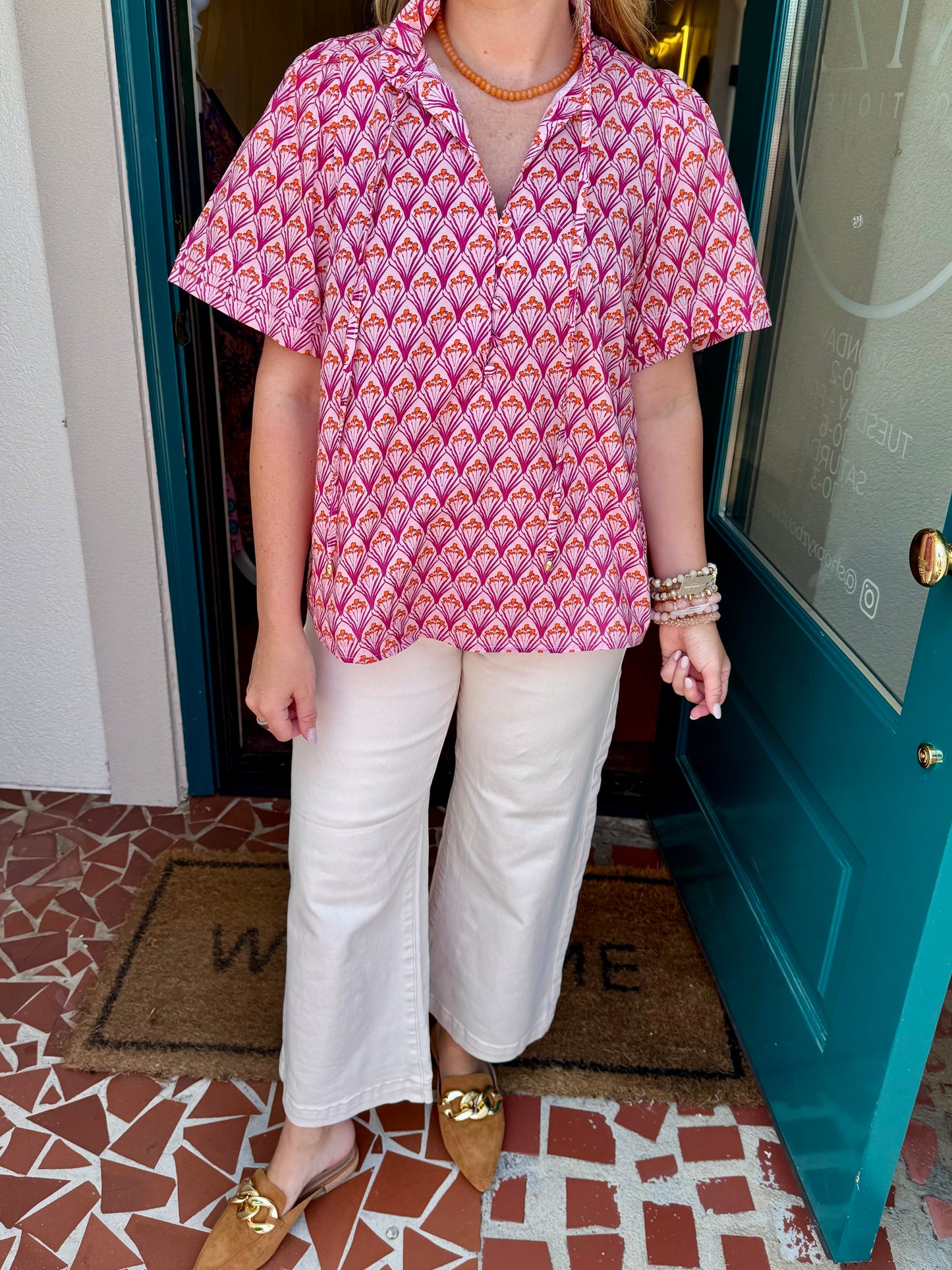 Geometric Print Short Sleeve Top