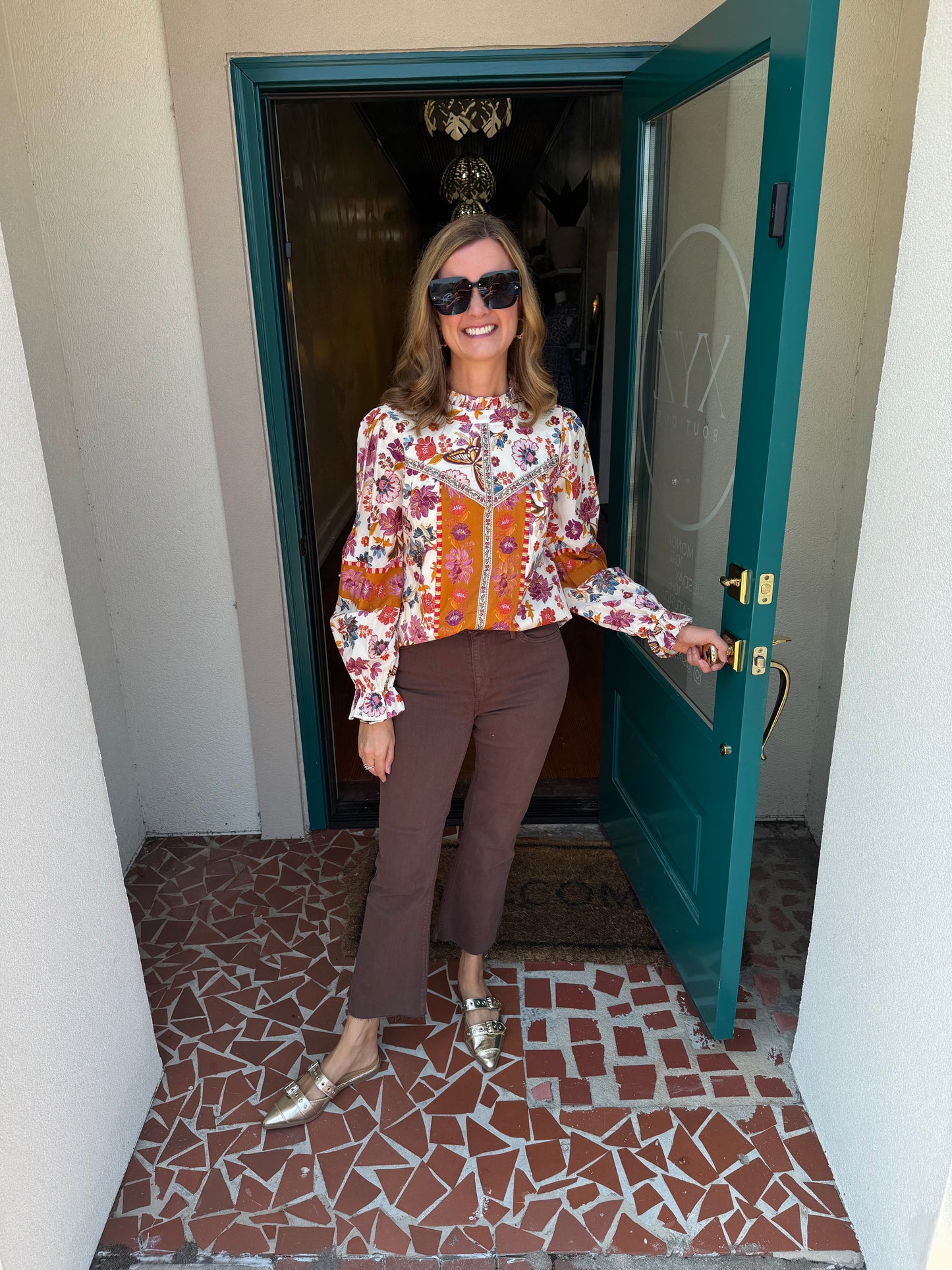 Floral Border Print Top