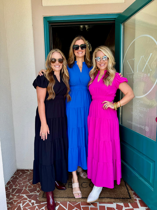 Solid Double Elastic Band Maxi Dress