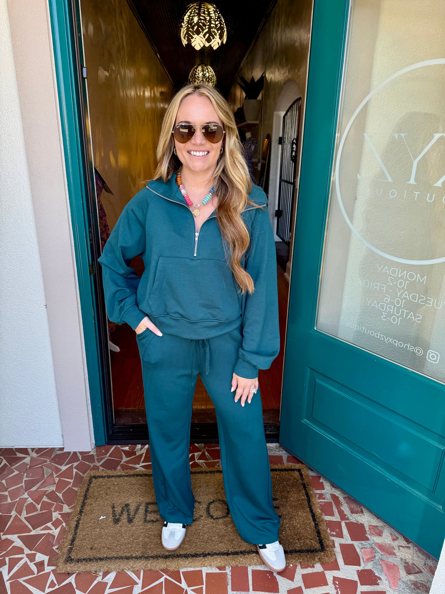 Double Knit Half Zip Pants Set