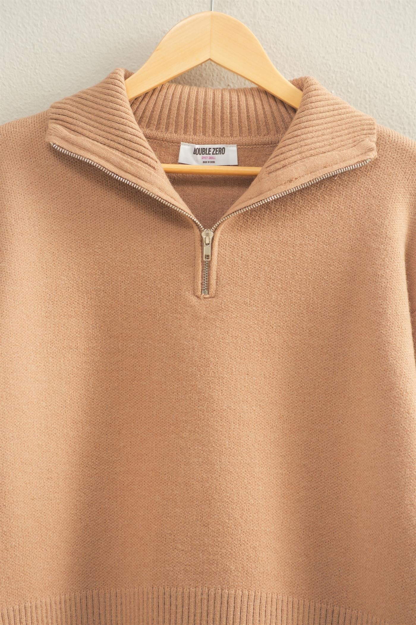Taupe Half Zip Classic Sweater