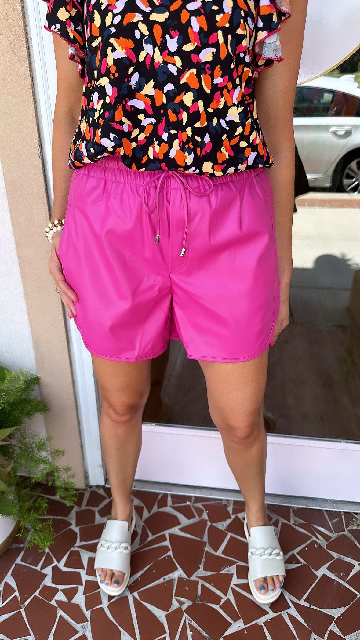 Pink Leather Shorts