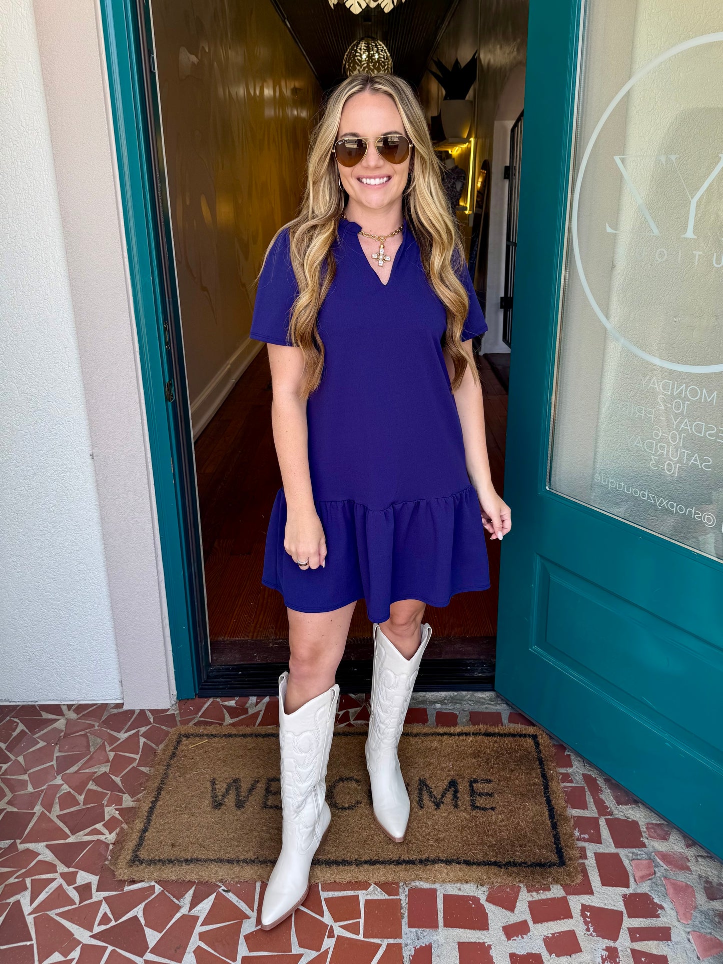 Solid Ruffle Neck Drop Waist Dress-Saturday Steal