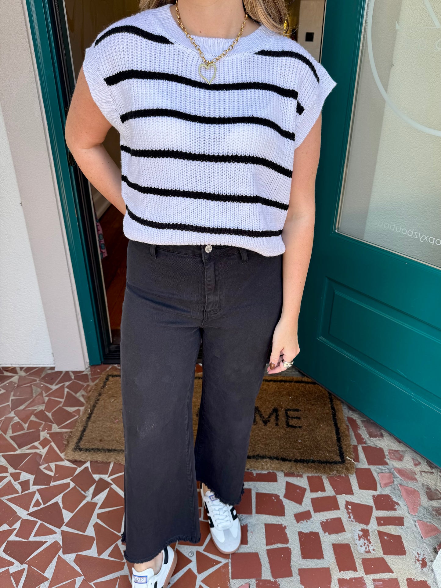 Ally Black High Waisted Straight Frayed Hem