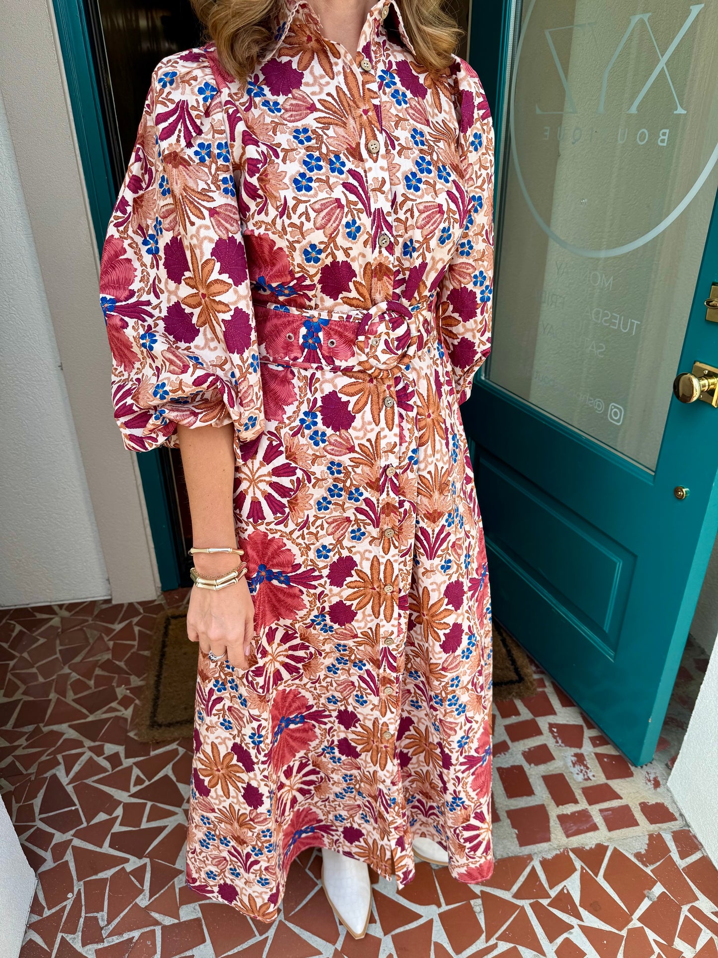 Cindy Floral Belted Maxi Dress