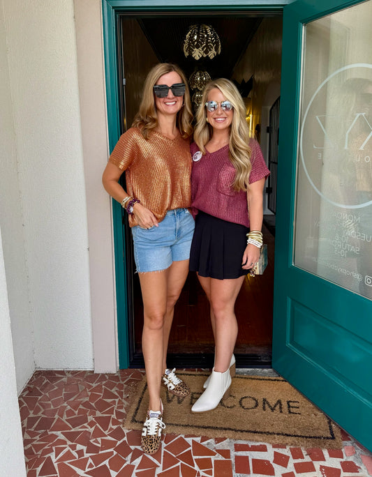 Metallic Short Sleeve Top