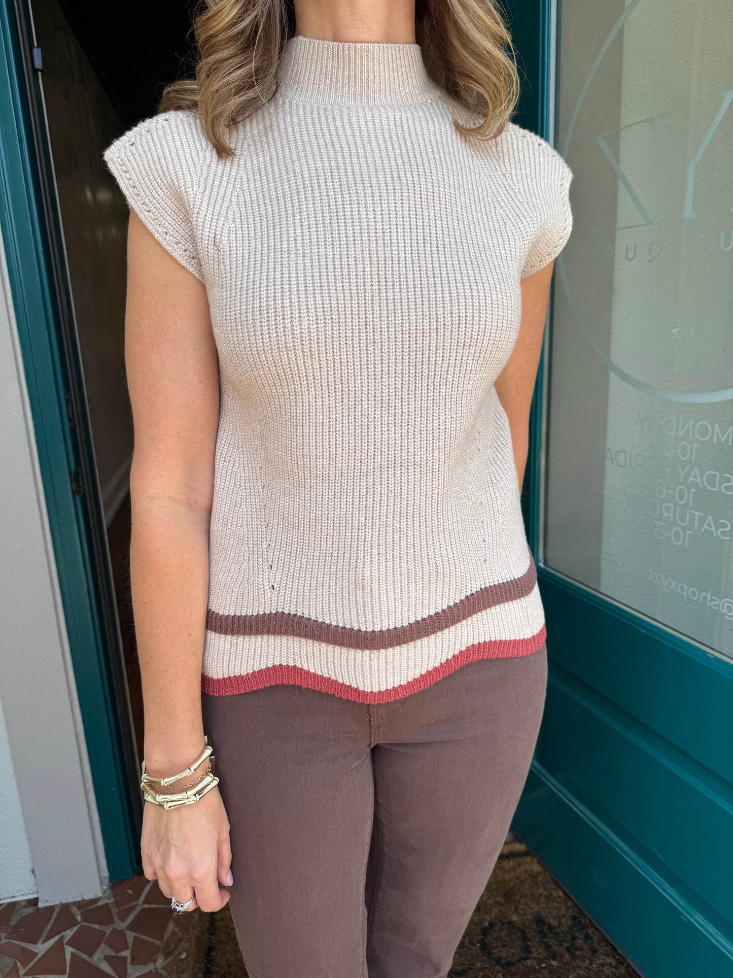 Taupe Mock Neck Knit Sweater Vest