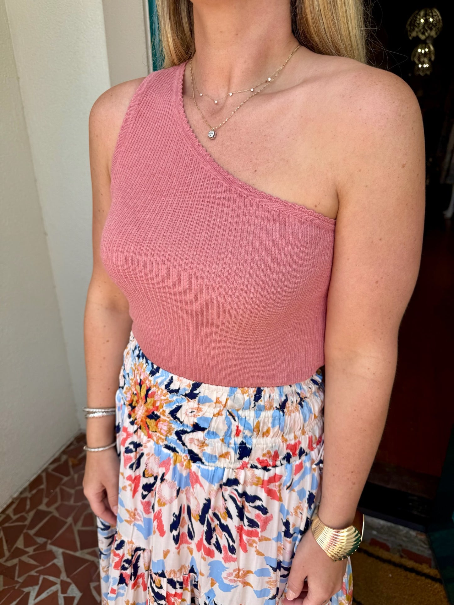 Coral One Shoulder Sweater Top