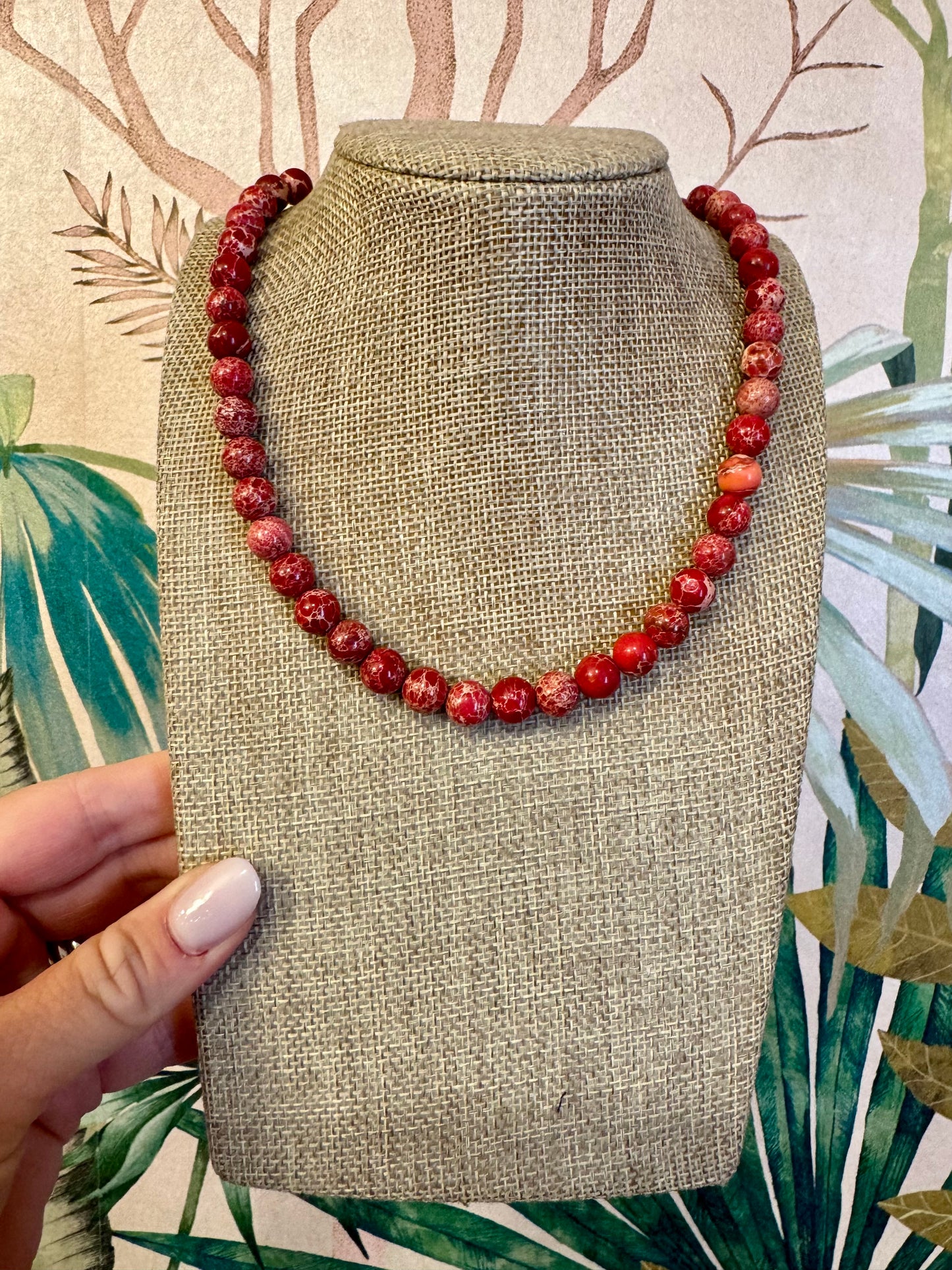 Red Marble Beaded Necklace