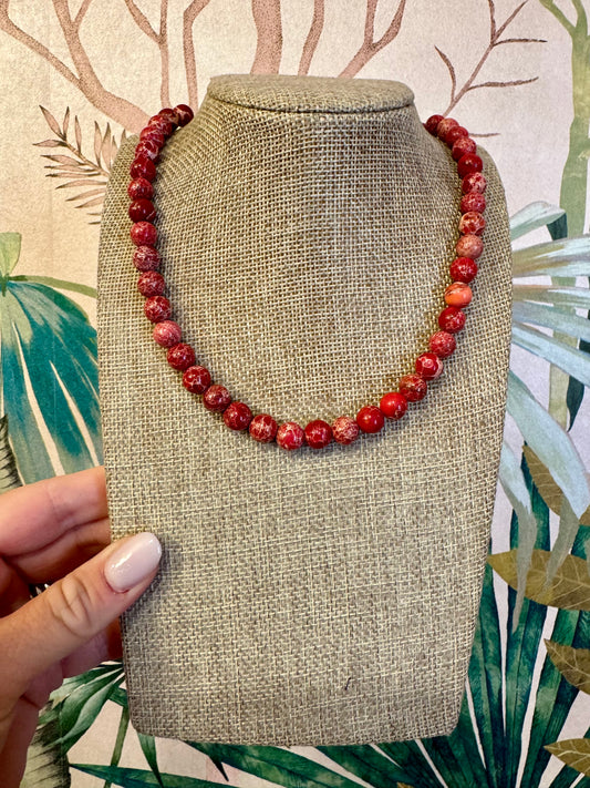 Red Marble Beaded Necklace
