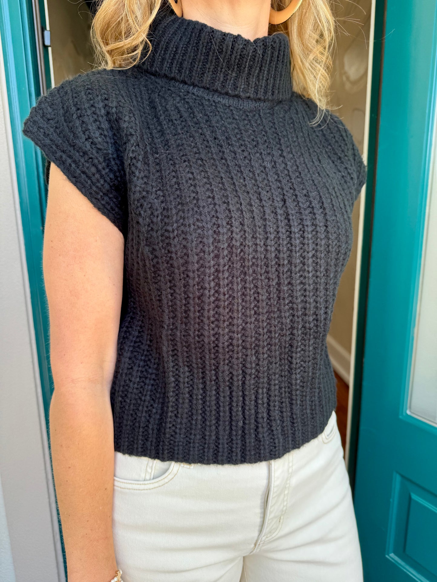 Black Monica Sleeveless Cropped Turtleneck Sweater
