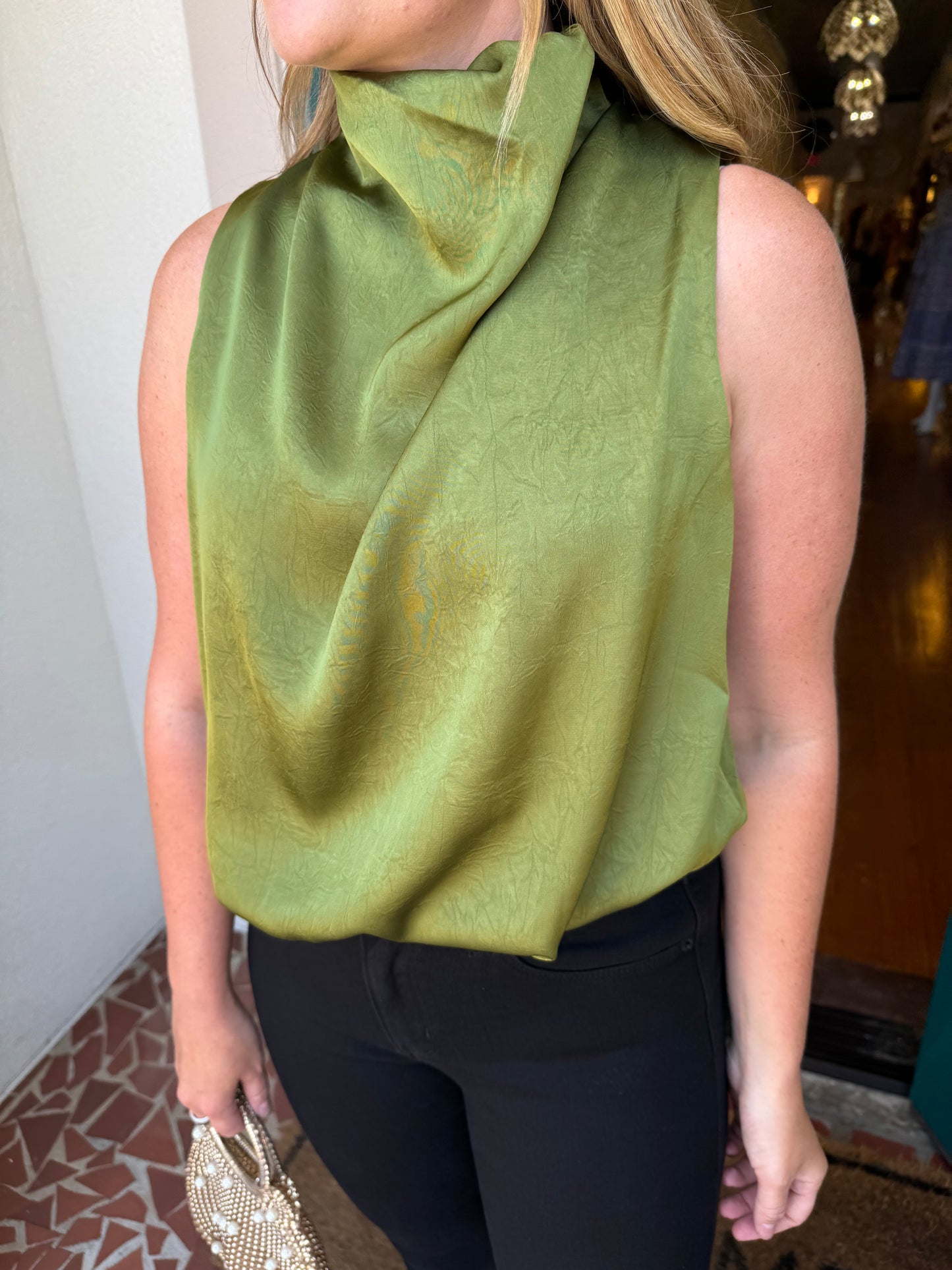 Sleeveless Mock Neck Draped Top