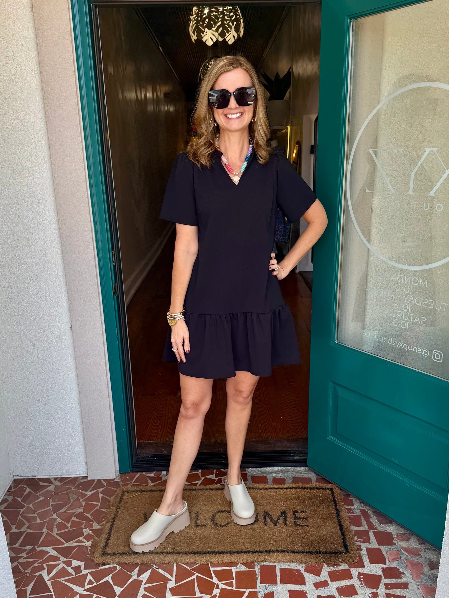 Solid Ruffle Neck Drop Waist Dress-Saturday Steal