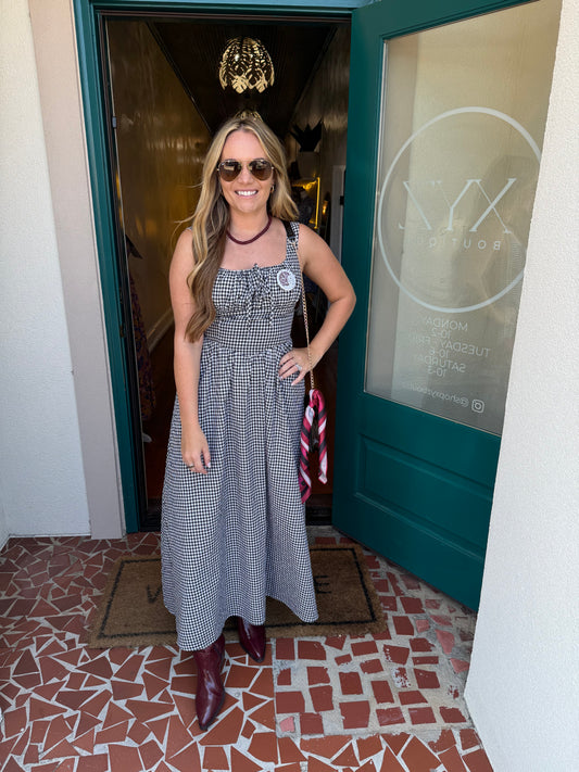 Gingham Corset Bodice Maxi Dress