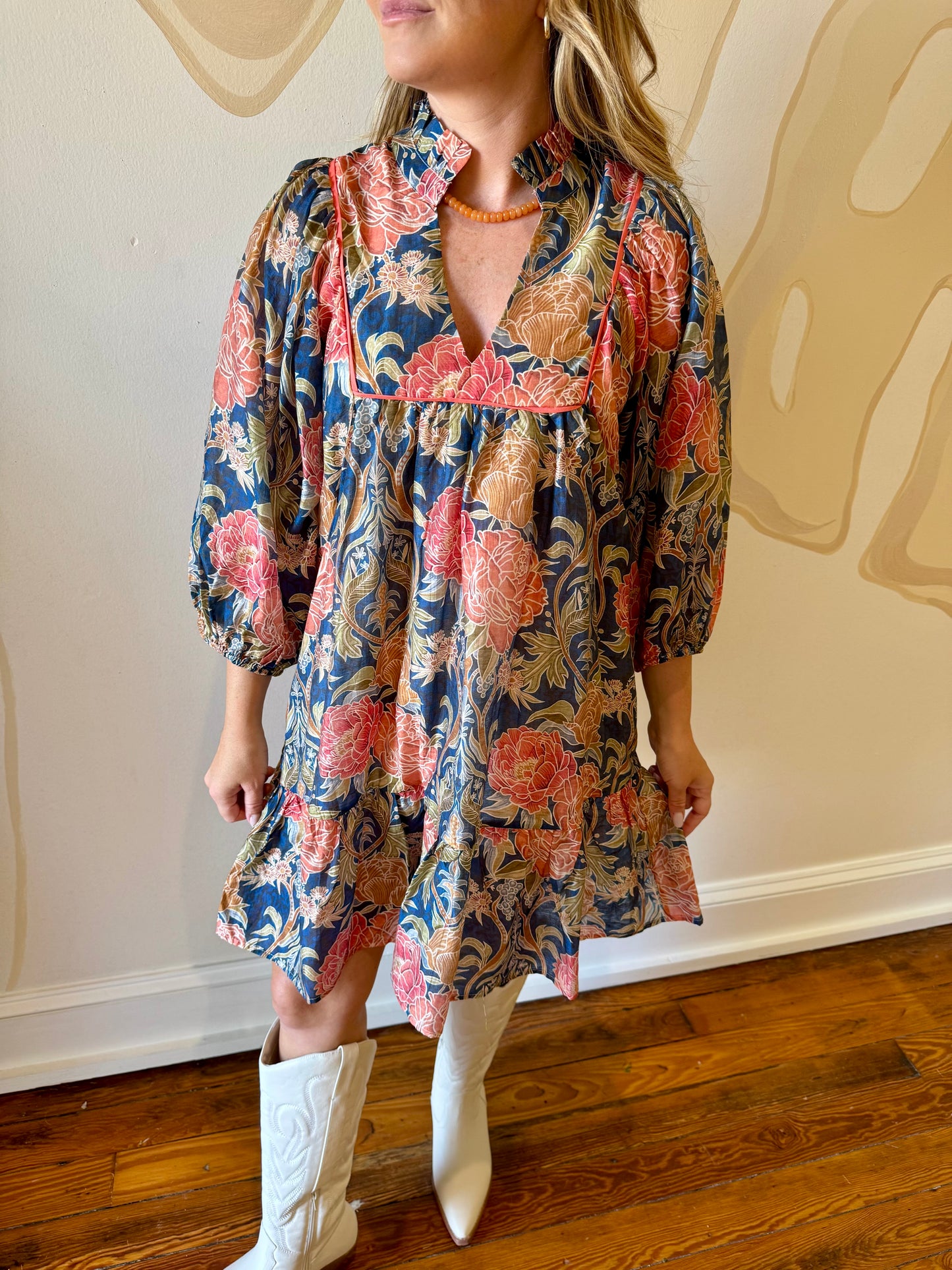 Abstract Print Puff Sleeve Dress