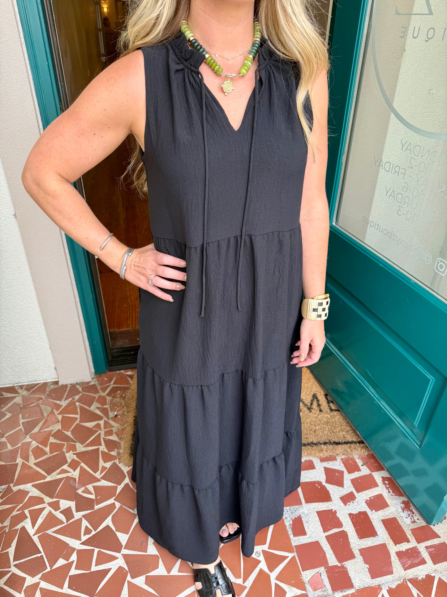Black Ruffled Neck Maxi Dress